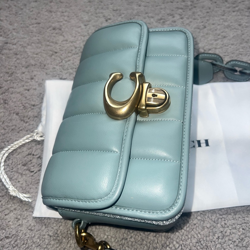 Coach Quilted Crossbody Bag in Light Blue with Gold Hardware - Picture 2 of 8